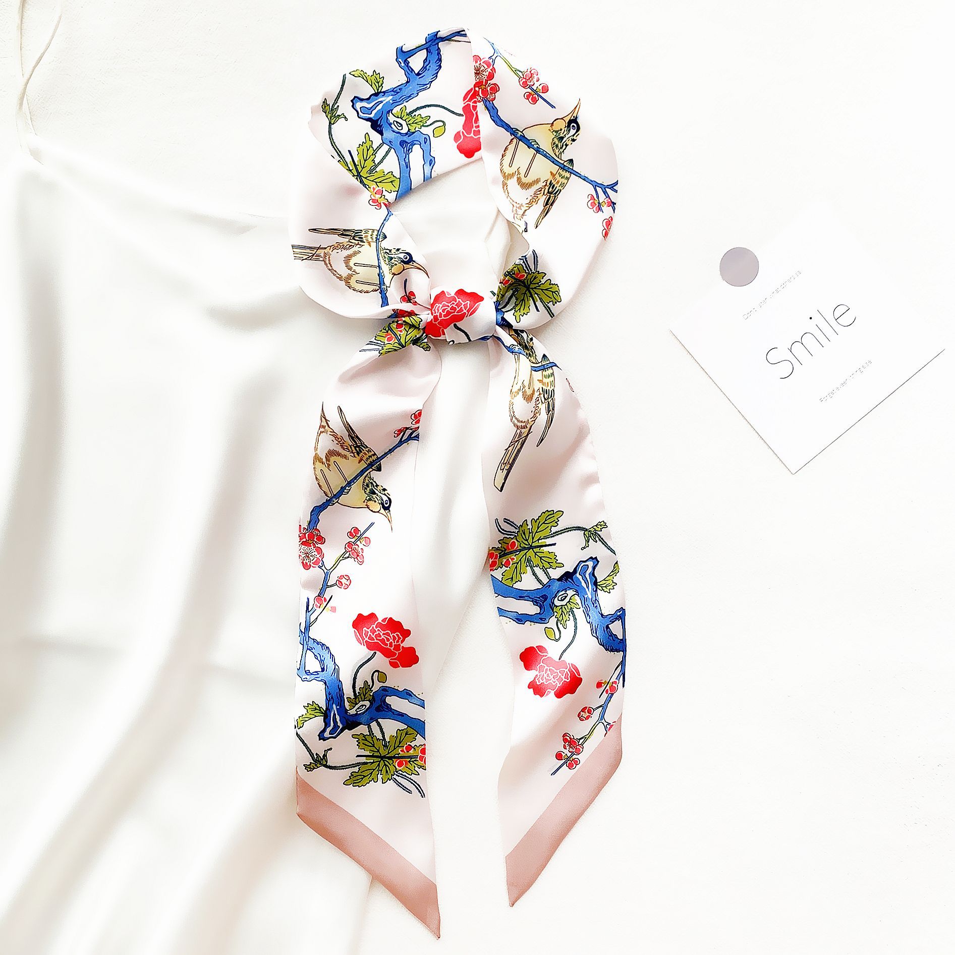 Korean Style Summer Flower And Bird Printed Ladies Decoration Ribbon Hair Band Scarf display picture 1