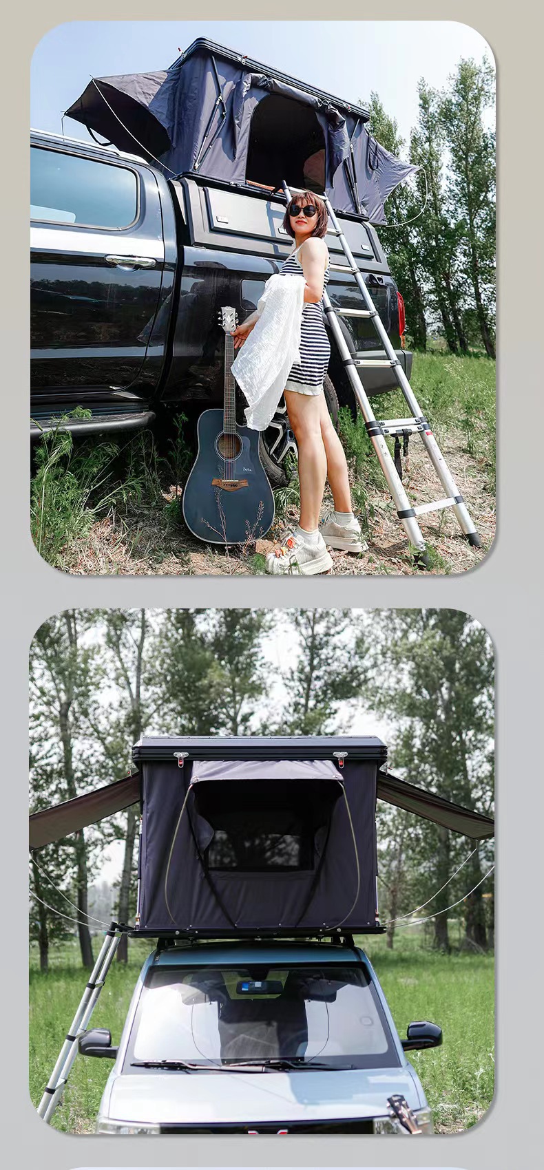 Factory outdoor Black hard shell waterproof foldable car roof self-driving camping camping long-distance travel tent