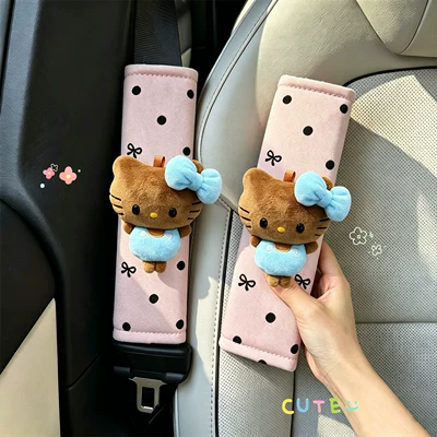 protection, universal for all seasons, Sürətlər qutusu və əl tormozu başlıqları - light-blue-and-black-leather-with-small-dots-black-polka-dot-pink-shoulder-pad-2hand-sewn