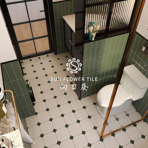 French vintage bathroom wall tiles avocado green toilet kitchen wall tiles bathroom balcony anti-slip floor tiles