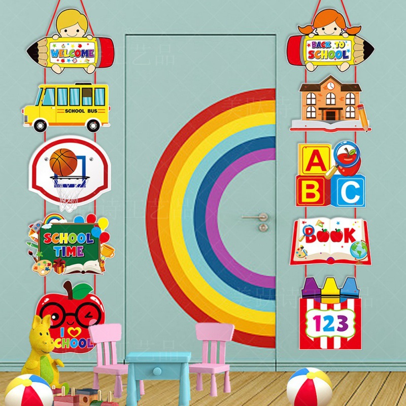 Nuevo regreso a la escuela decoración colgar la puerta del jardín de infantes colgar decoración de la puerta de la temporada de inicio de la fiesta decoración de los suministros