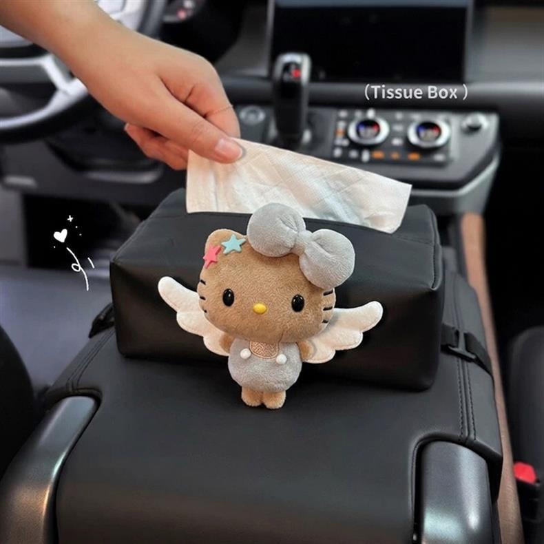 Cute KT car tissue box cover for sun visor, armrest box, car seat tissue hanging bag for women