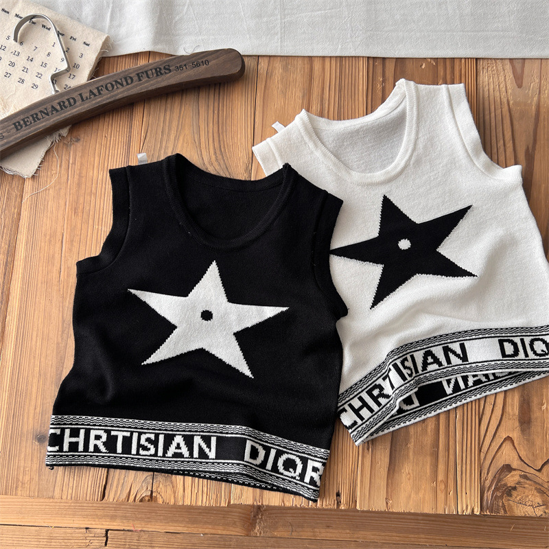 [Ready Stock] Children's Ice Silk Knitted Summer Sleeveless Top Star Vest