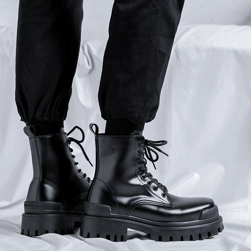 Martin boots men's summer high-top thick-soled motorcycle work boots leather shoes men's mid-top trendy shoes British boots 8516-R