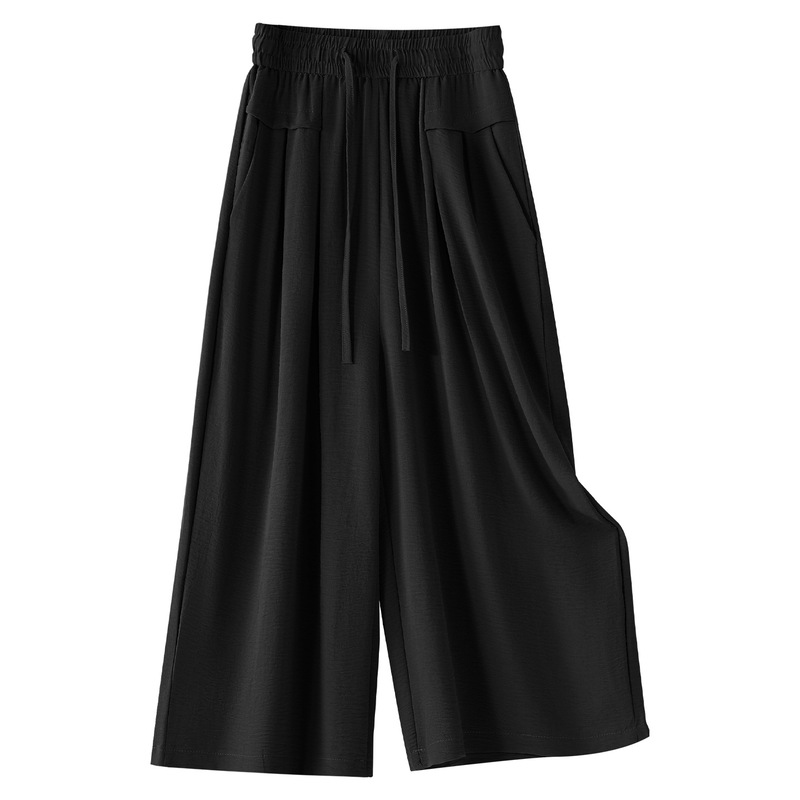 Black High-Waisted Wide-Leg Pants for Women 2025 New Summer Thin Slimming Versatile Drape Petite Cropped Casual Pants