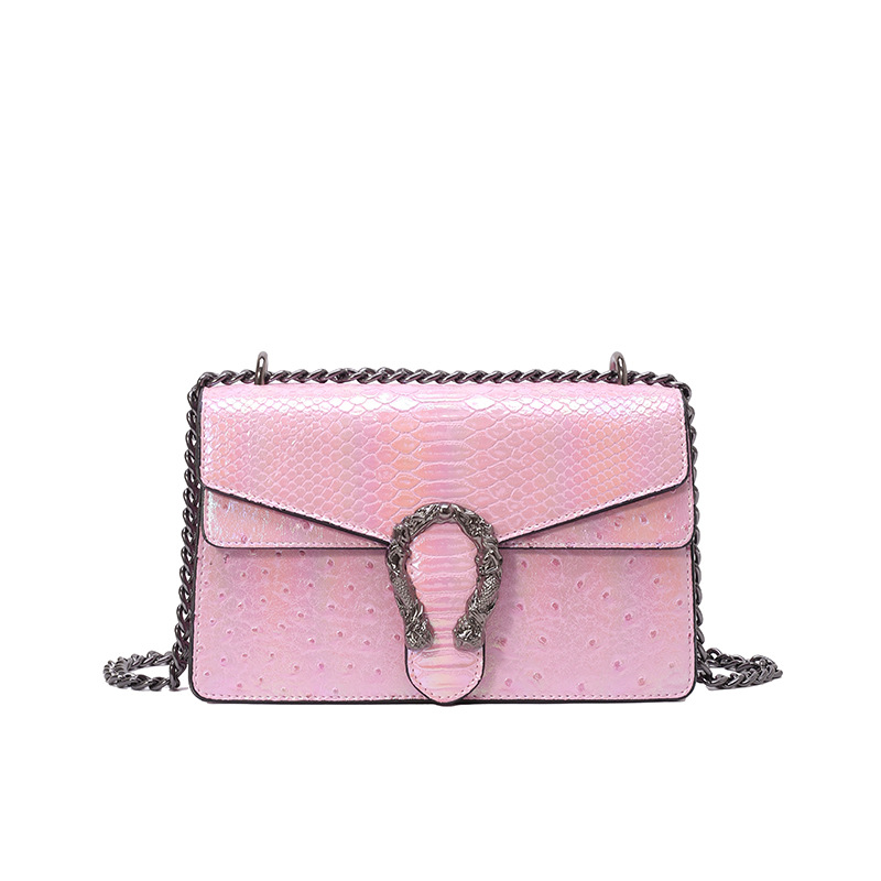 Bolsa de cadena de textura transfronteriza 2025 verano nuevo bolso femenino patrón de serpiente patrón de avestruz bolso de hombro bolso de mensajero de color de contraste de alta calidad