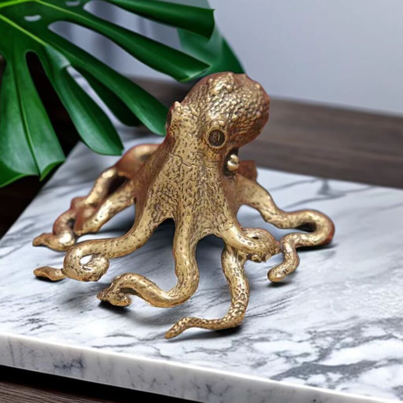 Solid Pure Brass Office Desktop Small Ornaments Octopus Bronze Tea Pet Jewelry Crafts Gift Handle Play Piece
