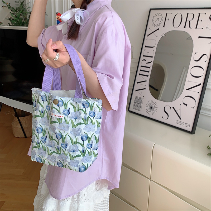75g Weight Magnetic Buckle Closure Type Top Handle Strap Type Handbag Bags Type Casual Occasion Canvas Material Flower Pattern Spring&Summer Season Women's Gender Vacation Style Square Shape Women's Canvas Flower Vacation Square Magnetic Buckle Handbag 15