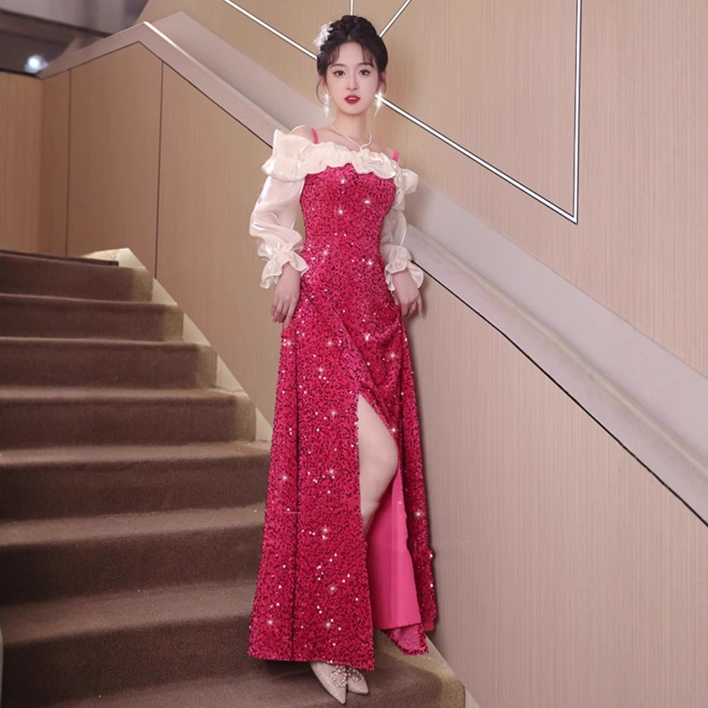 2026 New Style Morning Gown for the Bride, Pink Engagement Long-Sleeved Wedding Day Casual Dress, Evening Gown for Women