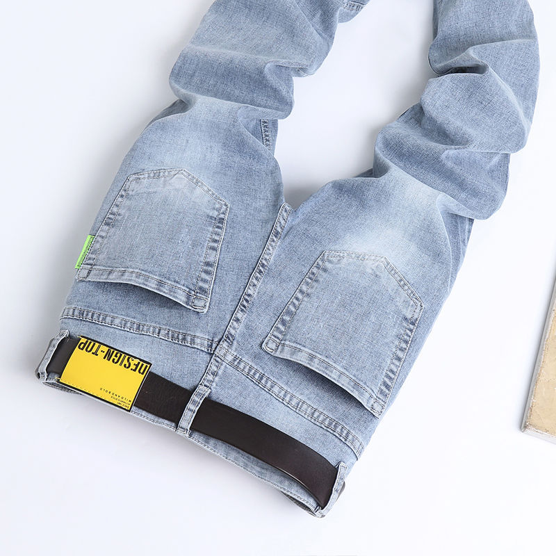 Jeans strappati da uomo, taglio slim, adatti a piedi piccoli ed elasticizzati, stile coreano, alla moda._voghion.com
