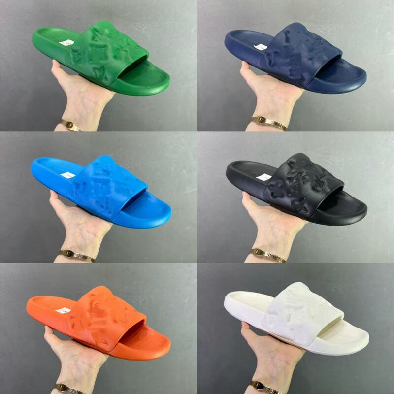 High-end foreign trade version of LV's new letter-embossed slippers, couple's style, spring-summer flat versatile one-strap fashion slippers