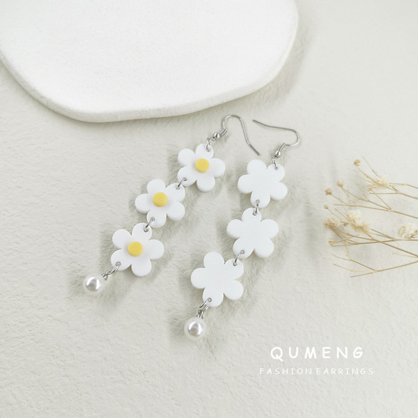 Fresh white acrylic matte brand elegant retro earrings pearl