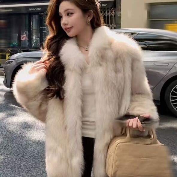 2026 New Style Imitation Fox Fur Coat for Women, Winter Stand-Up Collar Slimming Imitation Mink Fur Coat, Ladylike Style