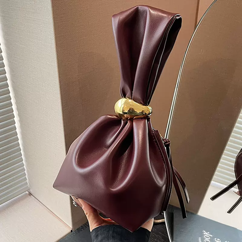 跨境时尚轻奢小包包女2025新款高级感手拎水桶包褶皱法式晚宴包潮