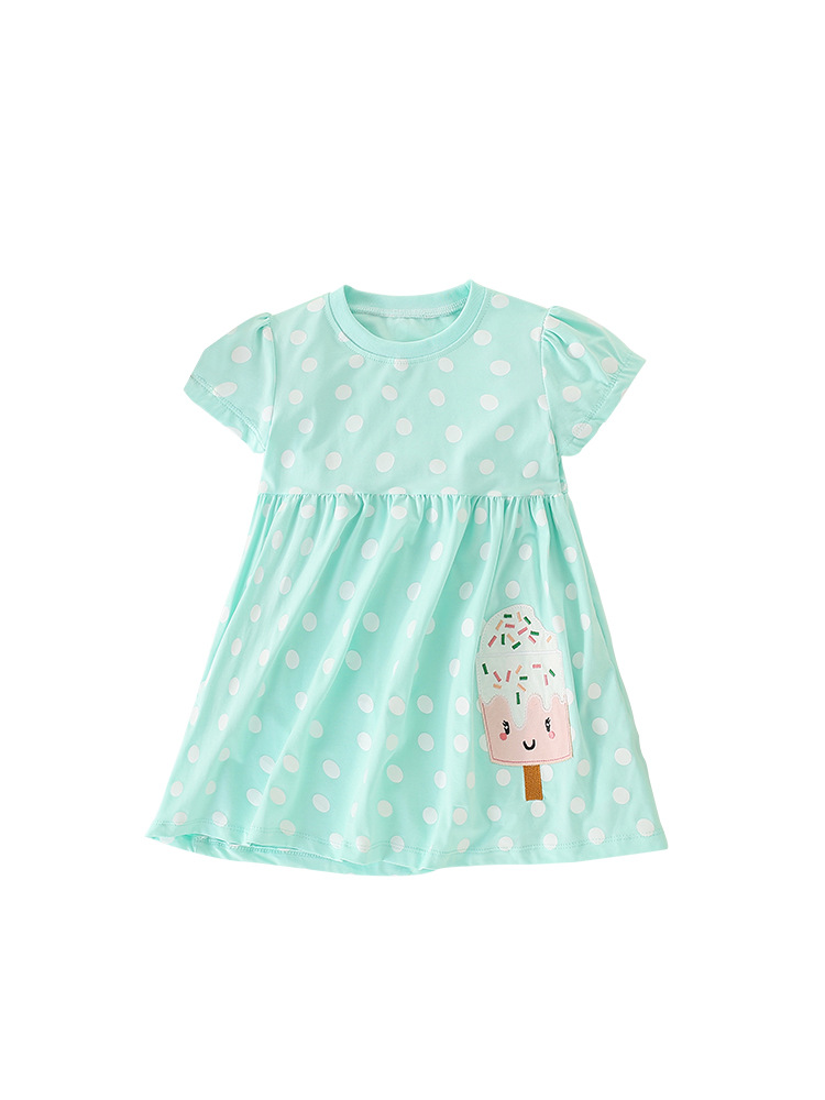 Vestido de Princesa para Niña de Algodón con Cuello Redondo y Manga Corta
