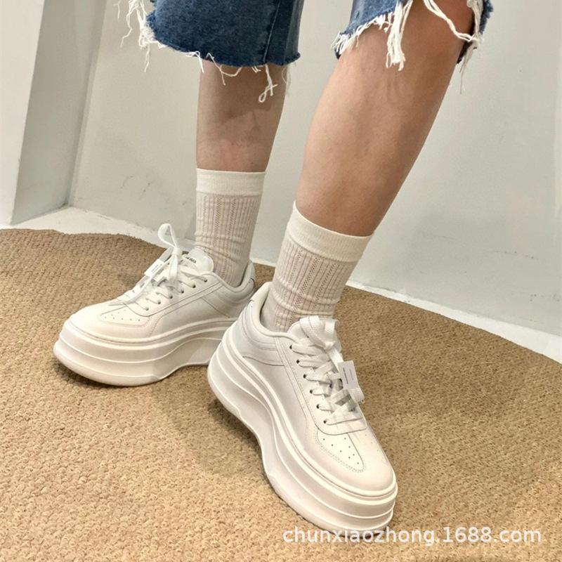 纯源小众 秋季新款ANN厚底小白鞋女圆头小个子增高百搭松糕休闲鞋|undefined