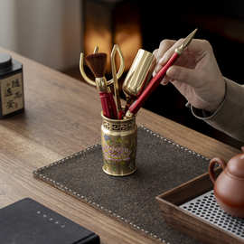 黄铜茶道六君子套装木质茶道配件茶夹茶勺养壶笔茶具六君子配件