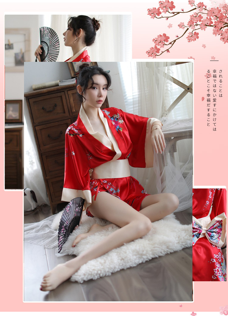 Japanese Print Kimono Robe Set with Thong and Belt, Polyester, One Size — detail image 3