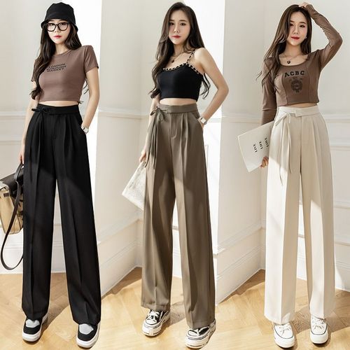 Women's Fall Straight Corduroy Belted Suit Pants, High-Waisted Flowy Wide Leg Pants 2025 Western Pants Casual Trousers