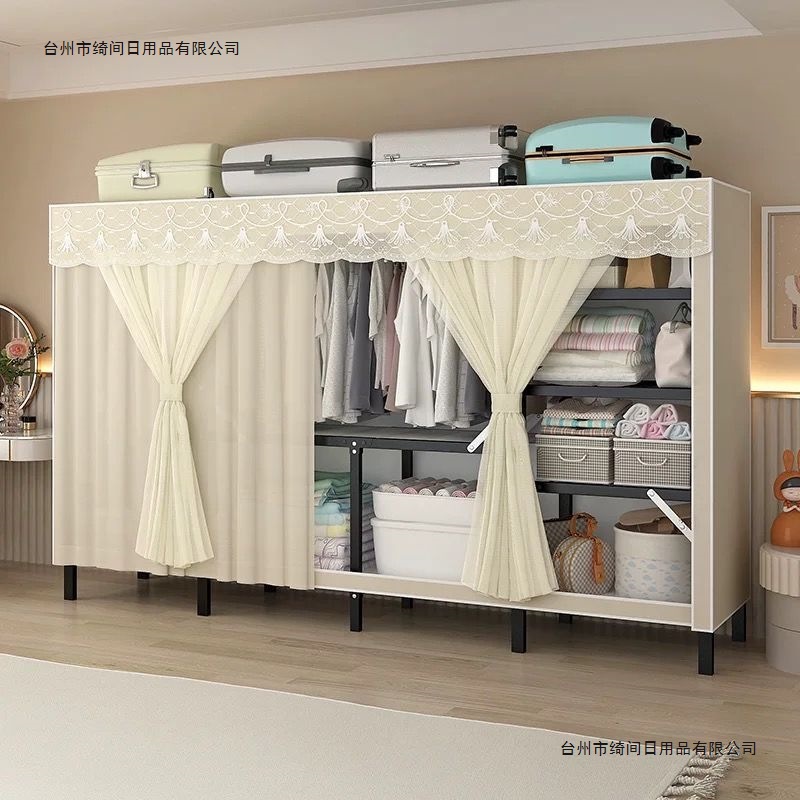 Installation-Free Folding Wardrobe 28mm All-Steel Frame Thickeneded Cloth Wardrobe Home Bedroom Multi-Compartment Storage Wardrobe