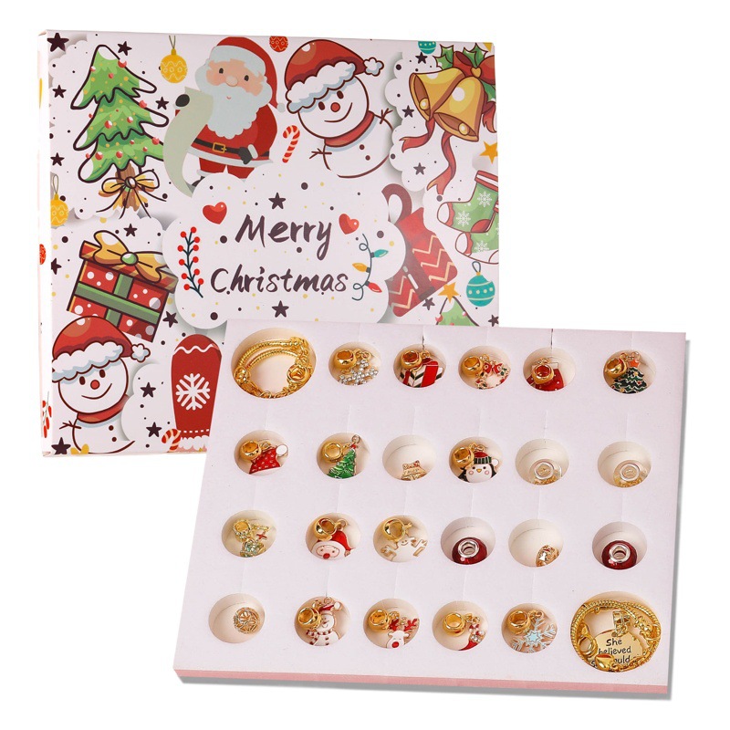 Caja de regalo de calendario de cuenta regresiva de Navidad de oro traje de pulsera de cuentas de bricolaje pulsera de árbol de Navidad regalo