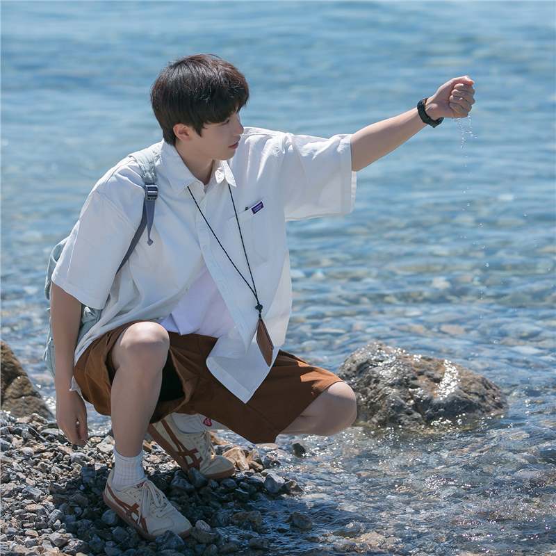 cityboy Vintage Shirt Men's Summer Thin Trendy Short-sleeved Shirt Design Sense Niche Ami Kaji Jacket