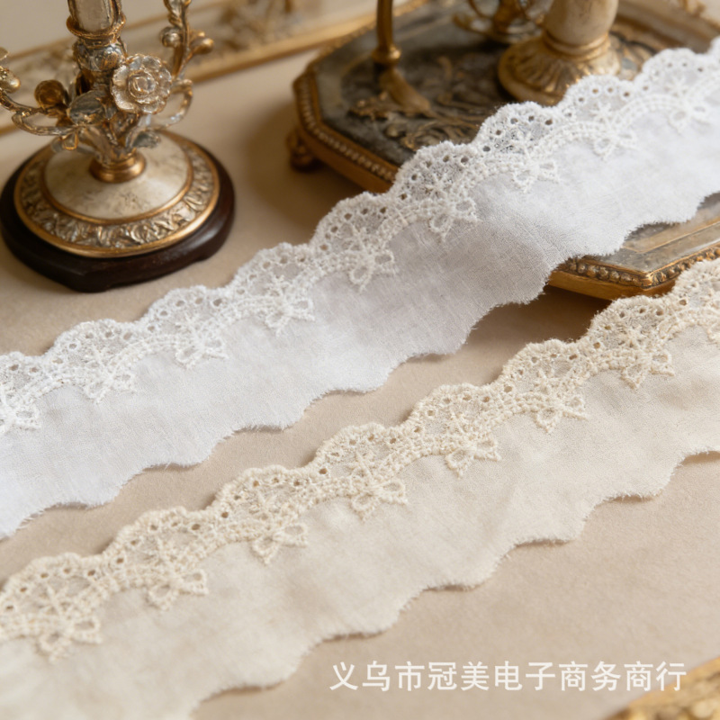 Manufacturer Wholesale Water-Soluble Cotton Fabric Single-Sided Bow Lace Embroidery Trim Children's Clothing Cuff Accessories Home Soft Furnishings