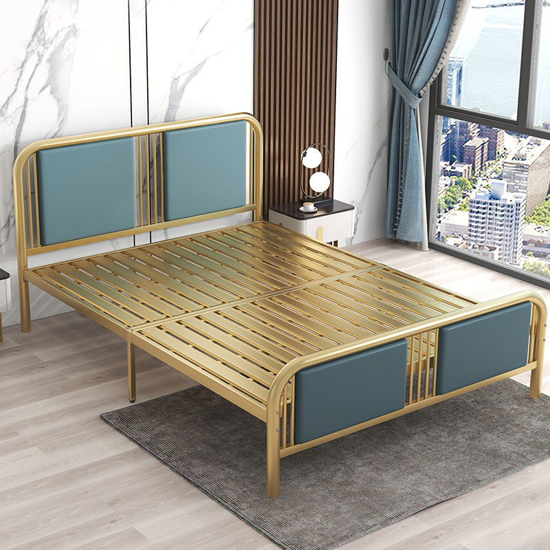 Cama principal, cama de hierro forjado de estilo chino de 1.2m, cama de hierro suave dorada de 1.8m, cama principal doble, cama grande