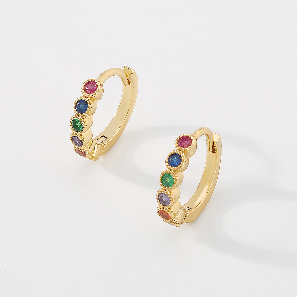 fashion color zircon copper geometric circle ear buckle copper ear clip