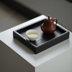 草木祠白蝋木炭焼黒壺承実木小茶台日本式寂風乾泡盤茶トレー茶海