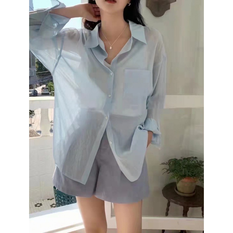 재고  텐셀 셔츠 여성의 여름 새로운 디자인 틈새 간단한 느슨한 게으른 스타일 단색 캐주얼 셔츠