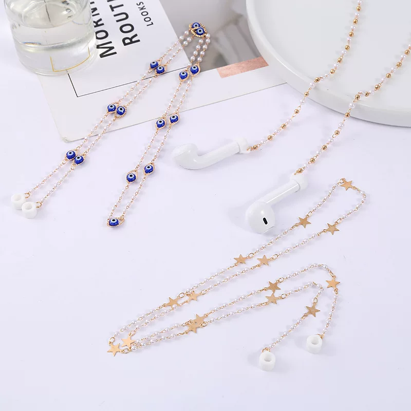 Apple, protective creative headphones from pearl, lanyard holder, fashionable necklace, chain, (Cross-border trading), bluetooth