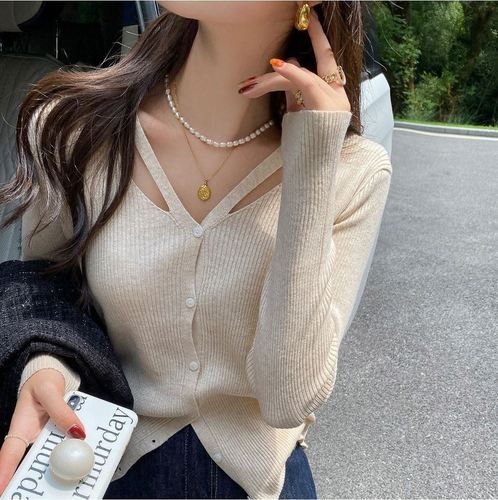 Minority V-neck thin sweater 2025 summer and autumn new Korean style fashionable design knit women's outerwear for women
