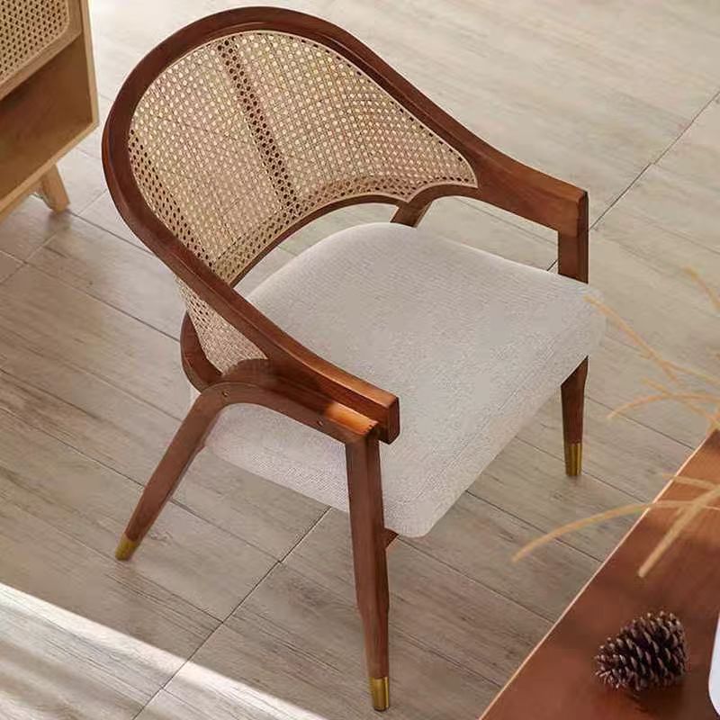 Silla de comedor de madera sólida nórdica simple silla de caña silla de ocio silla de restaurante residencial retro silla de madera sólida individual