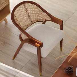 仙君椅北欧简约实木餐椅藤椅休闲椅餐厅民宿复古家用单人实木椅子