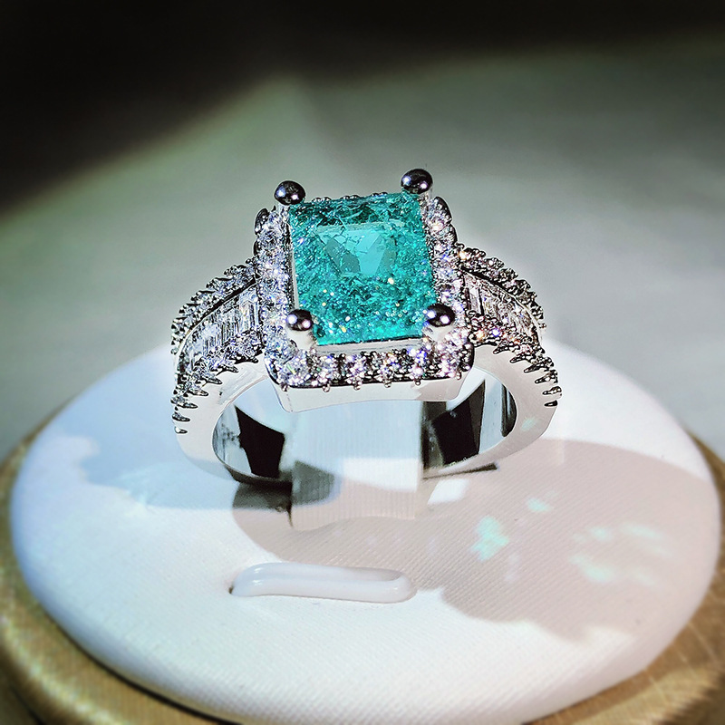 2025 New Product Internet Celebrity Live Broadcast Hot-Selling New Product with Cotton Batting Imitation Natural Paraiba Full Diamond Wedding Ring for Women
