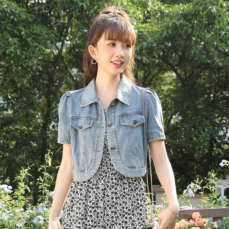 Real Shot Summer Thin Short Sleeve Denim Jacket Women's 2025 New Style Small Design Retro Washed Short Jacket