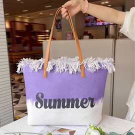 2024新款现货大容量流苏包沙滩包女士单肩托特包外贸跨境手工活动