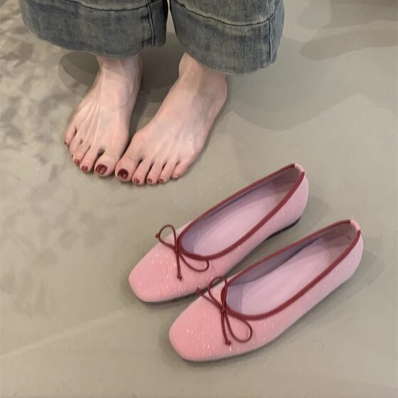 French Style Elegant Bow Single-layer Shoes Women's Shoes 2025 High Height Evening Fairy Chanel Ballet Women's Shoes Floating Shoes