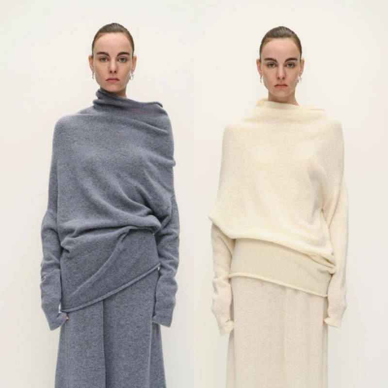 Longmei Lazy Irregular Turtleneck Wool Sweater for Women 2025 Autumn/Winter New Vkc Style Minimalist Knitted Long Sleeve Top