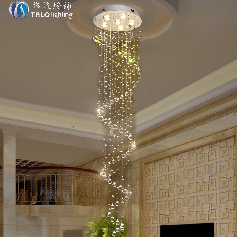 Cross-Border dedicated to modern simple LED crystal chandelier hotel duplex stair chandelier single spiral long chandelier