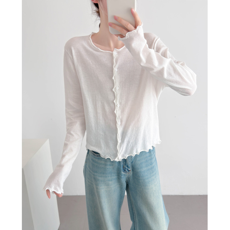Cotton Yarn Ruffled Edge Knit Cardigan for Women, Thin Long-Sleeve Air Conditioning Shirt, Shawl, Sun Protection Outerwear, Sun Protection Cardigan Cotton Yarn Ruffled Edge Knit Cardigan for Women, Thin Long-Sleeve Air Conditioning Shirt, Shawl, Sun Protection Outerwear, Sun Protection Cardigan