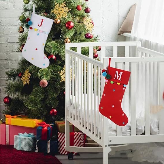 クリスマス刺繍アルファベットウールクリスマス靴下ベルベット付き|undefined