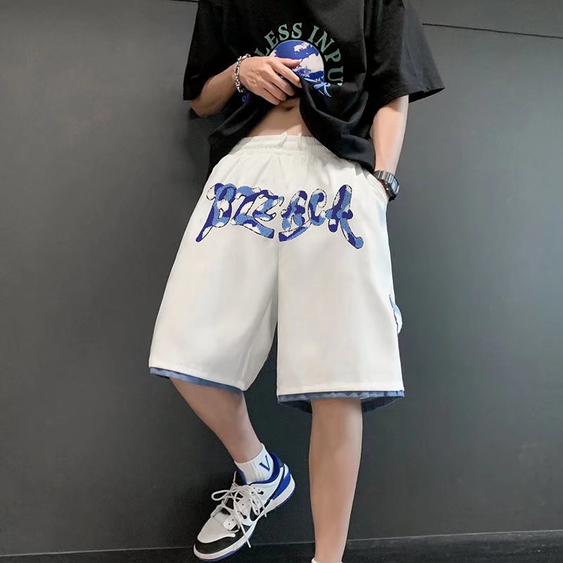 Pantalones cortos casuales de verano para hombres, marca de moda ins, color sólido, contraste simple, moda, tubo recto suelto, pantalones deportivos de cinco puntos