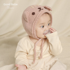 Children's Hat Autumn and Winter Style Korean Version Handmade Cute Cat Elastic Baby Knitted Hat with Fleece Warm Wool Hat