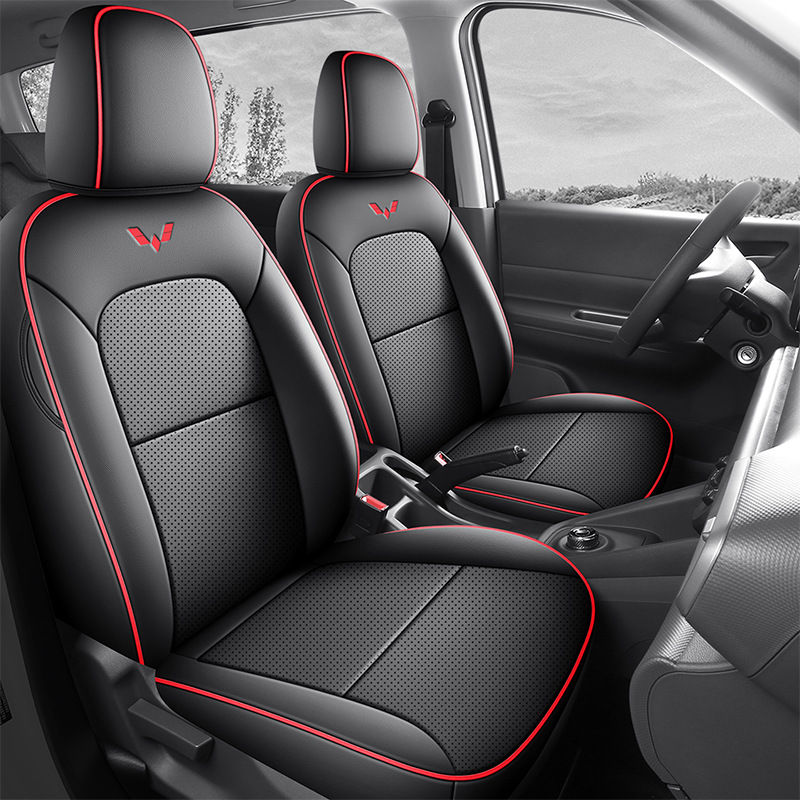 Wuling Seat Cover for 2025 Wuling Hongguang EV (Modelə uyğun (Original) oturacaq örtükləri) - two-seat-full-cover-standard-black-red-line-hongguang