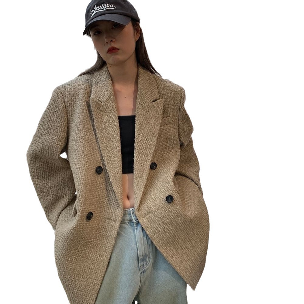 Woolen suit women's autumn and winter thickened loose Korean style retro slimming Chanel style woolen high-grade suit jacket