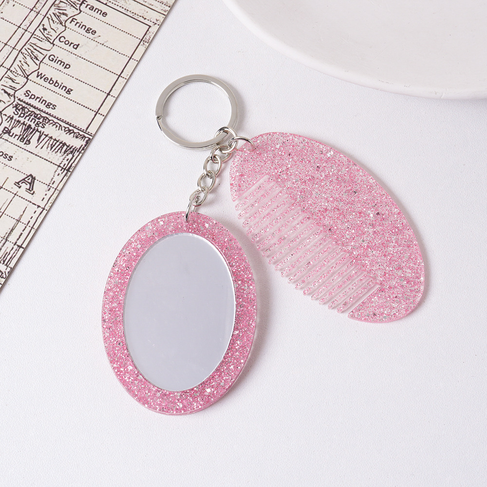 Oval Comb Mirror Pendant Glitter Set For Bags And Keychains_voghion.com