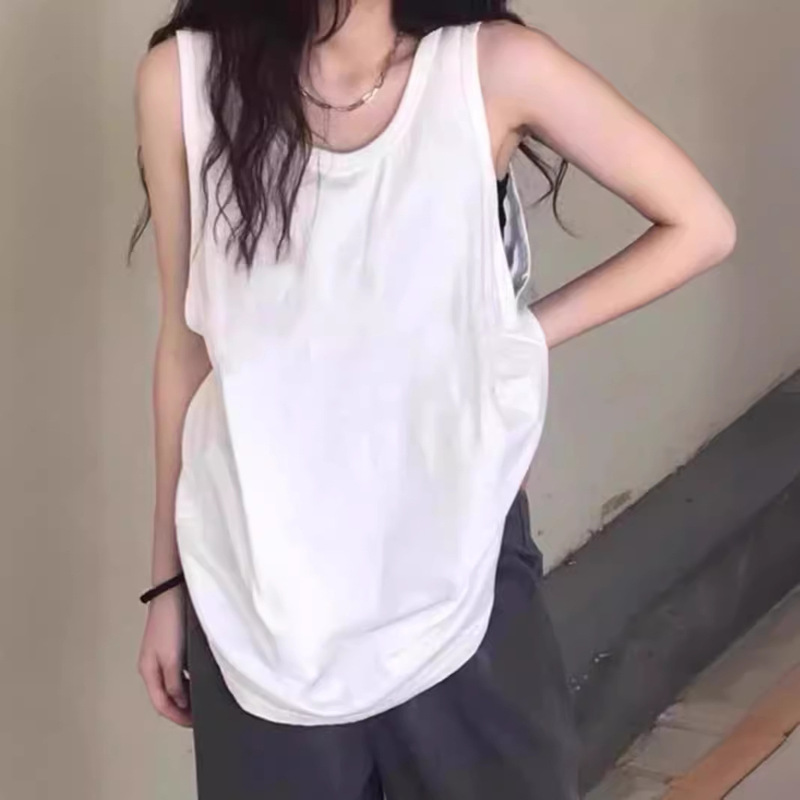 Pure Cotton White Long Inner Vest Women's Spring Autumn and Summer Large Size Stacked Artifact Base Shirt Sleeveless Top Sling
