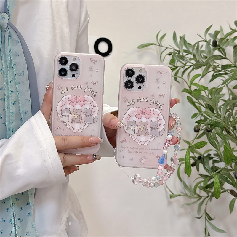 Girl ins Love Bear Cat Adecuado para Apple 16ProMax Funda para teléfono iPhone 13/14 Pulsera 15 Nuevo